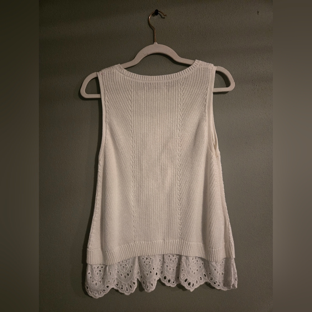 LOFT Ivory Knit Tank Top with Lace Hem - Picture 4 of 4